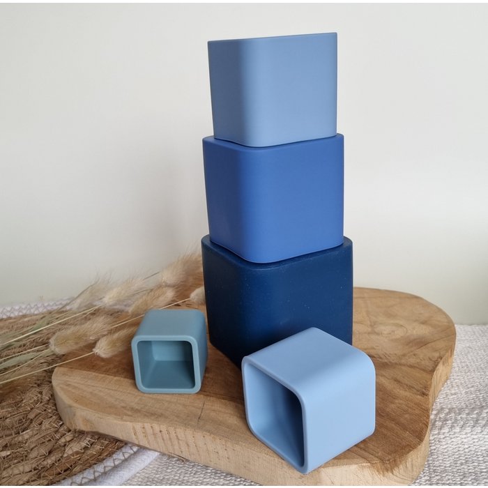 Siliconen stapeltoren bakjes Blauw - Rammelaartje