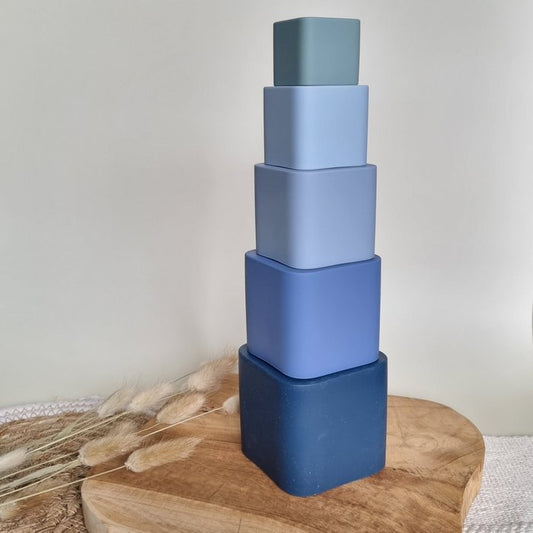 Siliconen stapeltoren bakjes Blauw - Rammelaartje